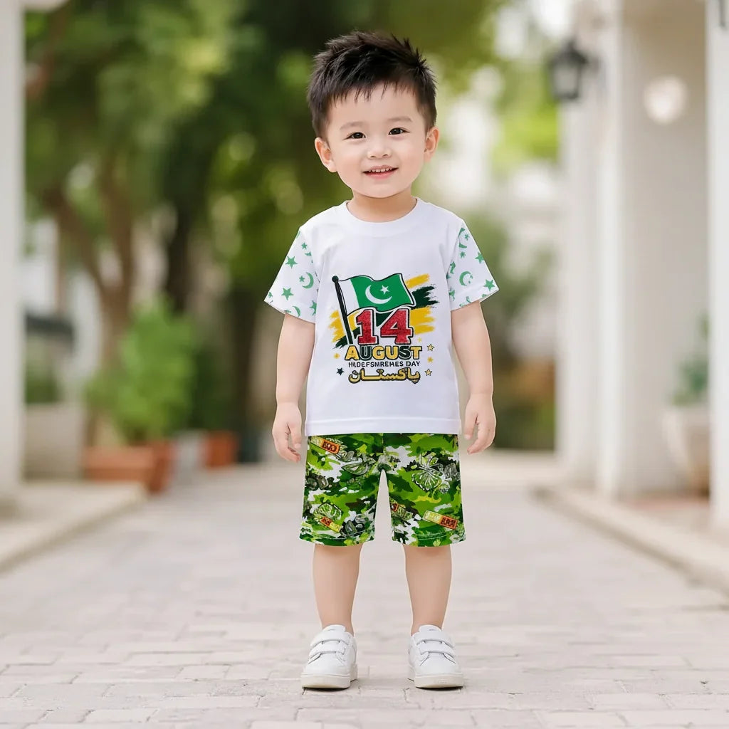 14 August Boy's Printed Shirt And Shorts Set