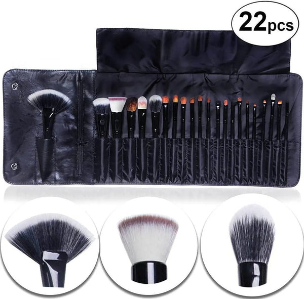 22-Piece Black ABS Makeup Brush Set for Blending & Travel