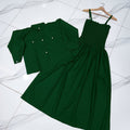 Green Linen 2Pcs Frock & Jacket Set