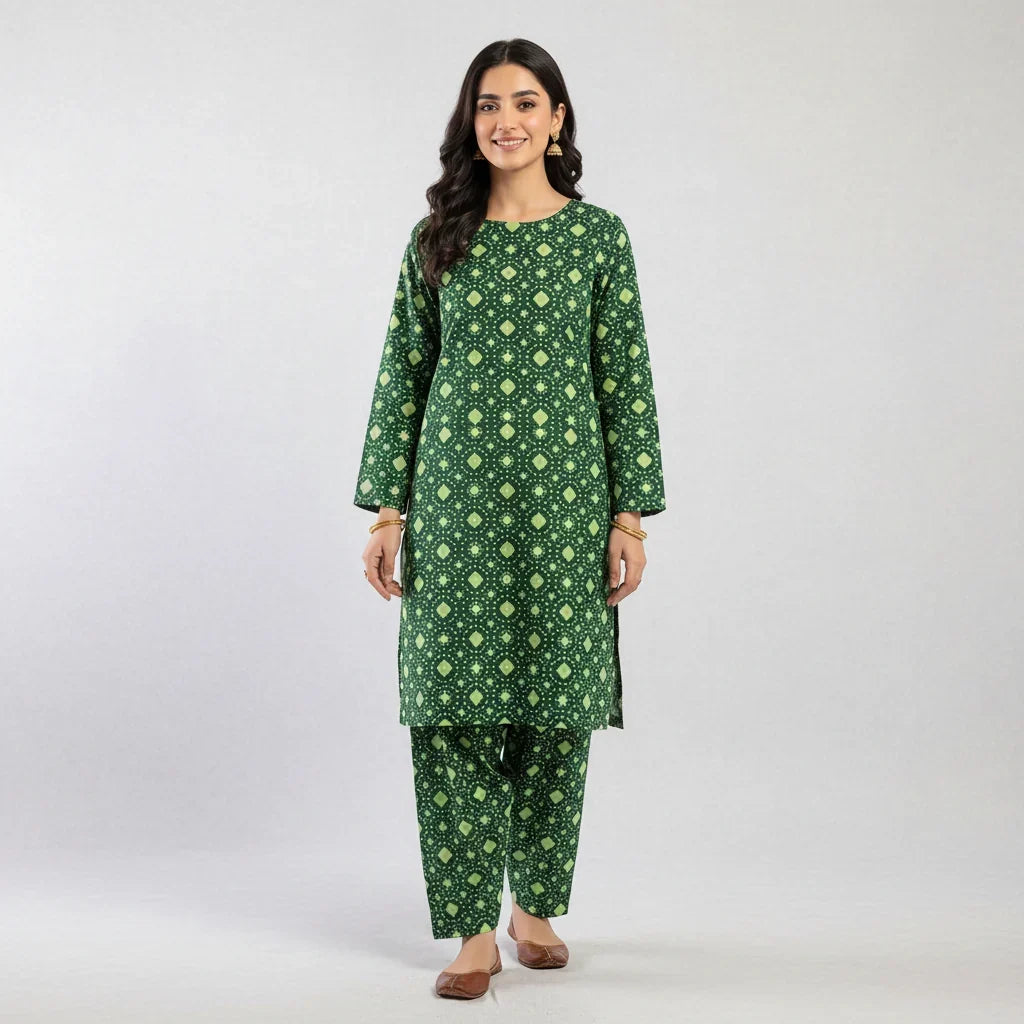 2 Pcs Women's Unstitched Printed Suit