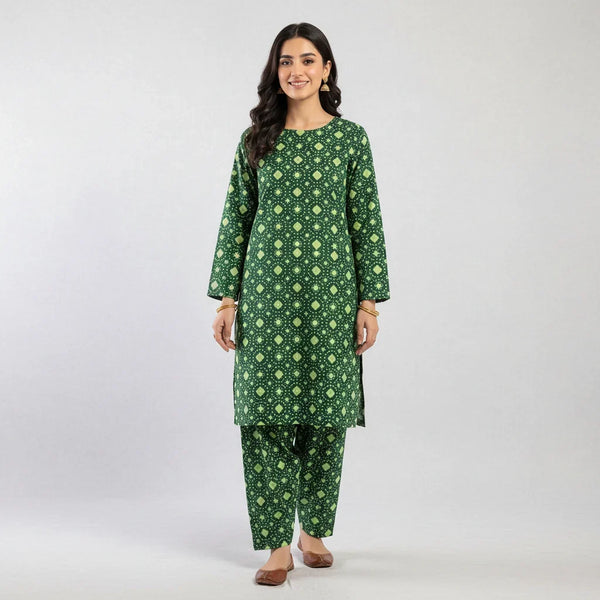 2 Pcs Women's Unstitched Printed Suit